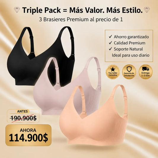 PACK X3 BRASIERS SIN VARILLAS PUSH-UP - COMODIDAD Y SEGURIDAD✨ | COMPRA HOY CON EL 40% DE DESCUENTO